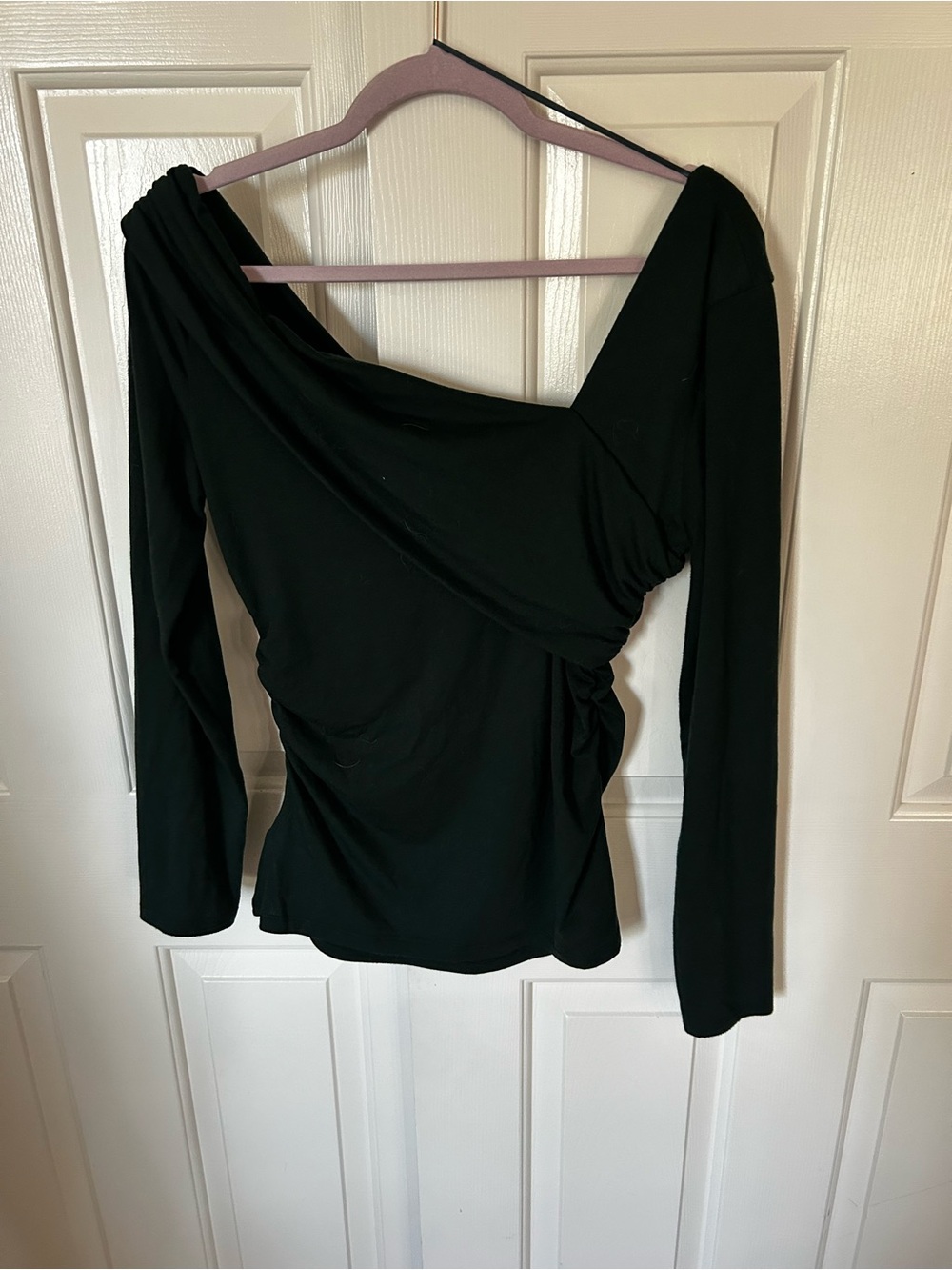 Zara Black One-Shoulder Long-Sleeve Draped Top